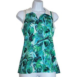 Tommy Bahama Golf Top, Women S, Blue/Green Tropical Print, 1/4 Zip,Collared, EUC